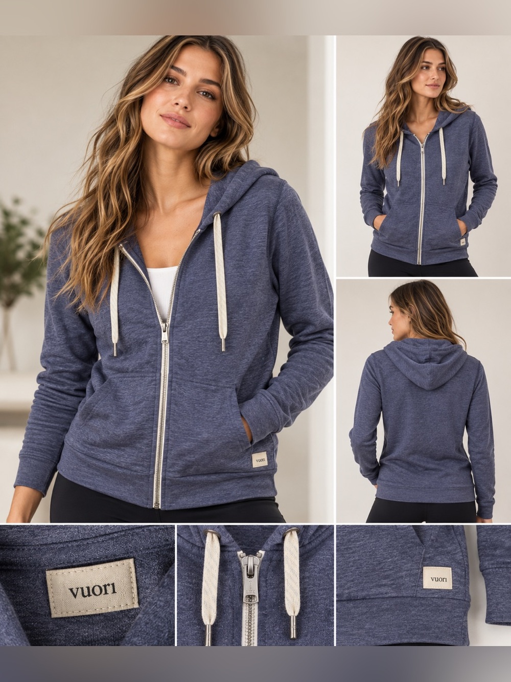 Vuori Women’s XS Heather Blue Full Zip Hoodie Lightweight Athleisure Jacket